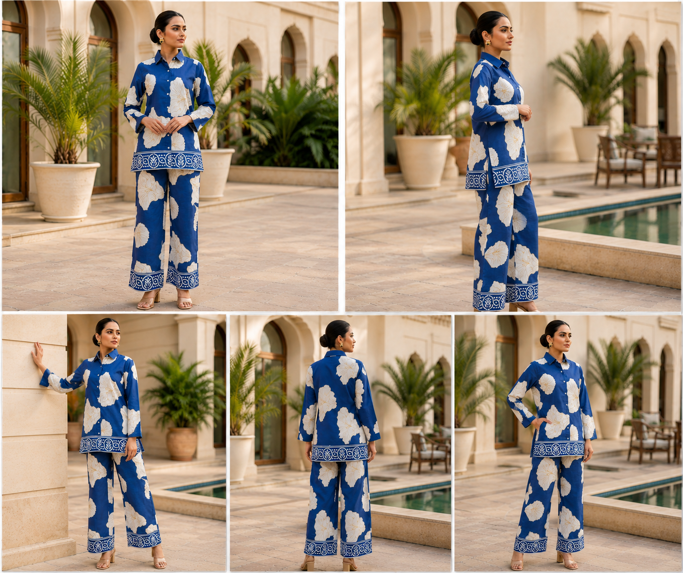 Women's Blue Floral Printed Cotton Co-Ord Set | Full Sleeve Shirt & Straight Pant | Casual & Stylish Outfit