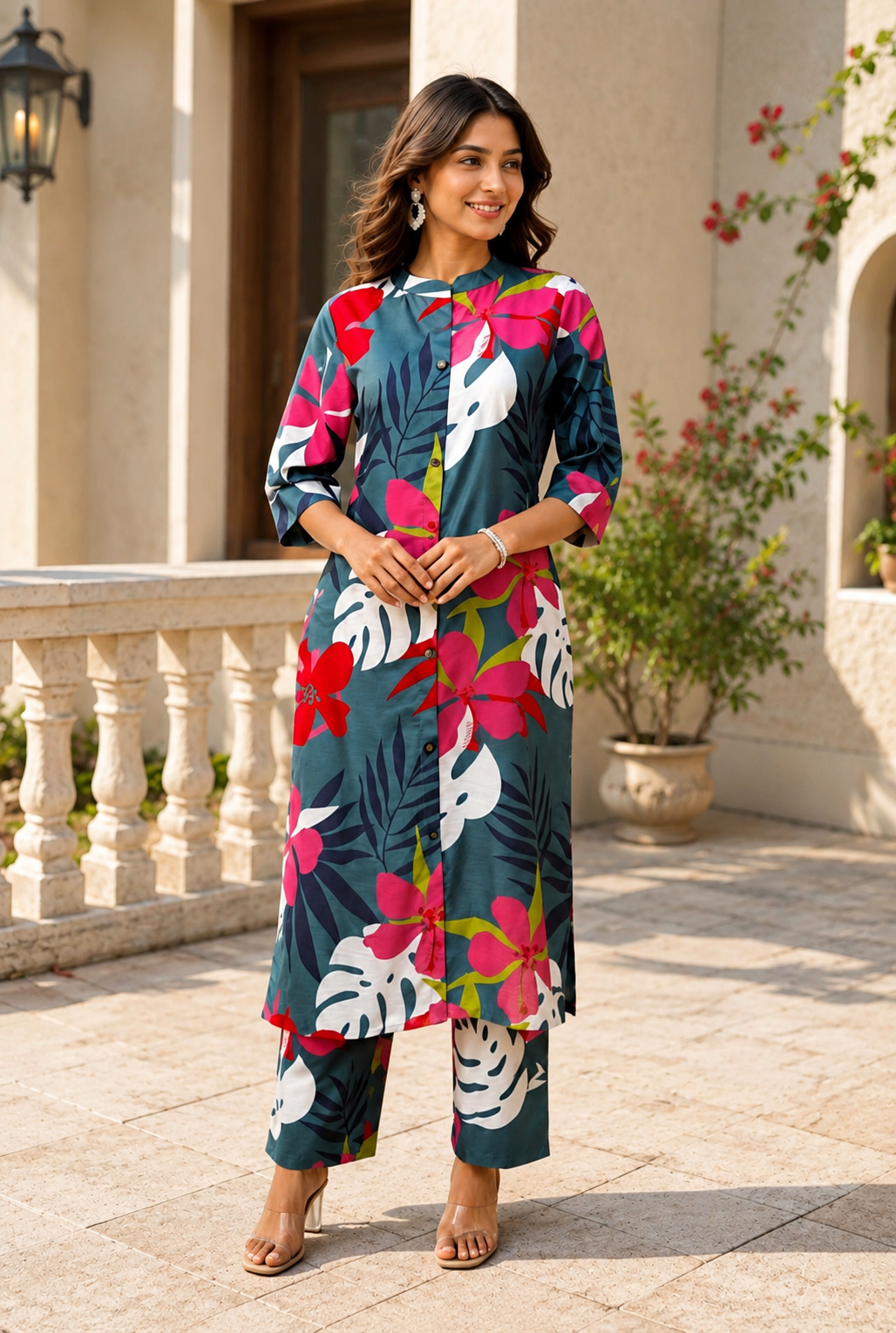 Stylish Tropical Floral Cotton Co-Ord Set