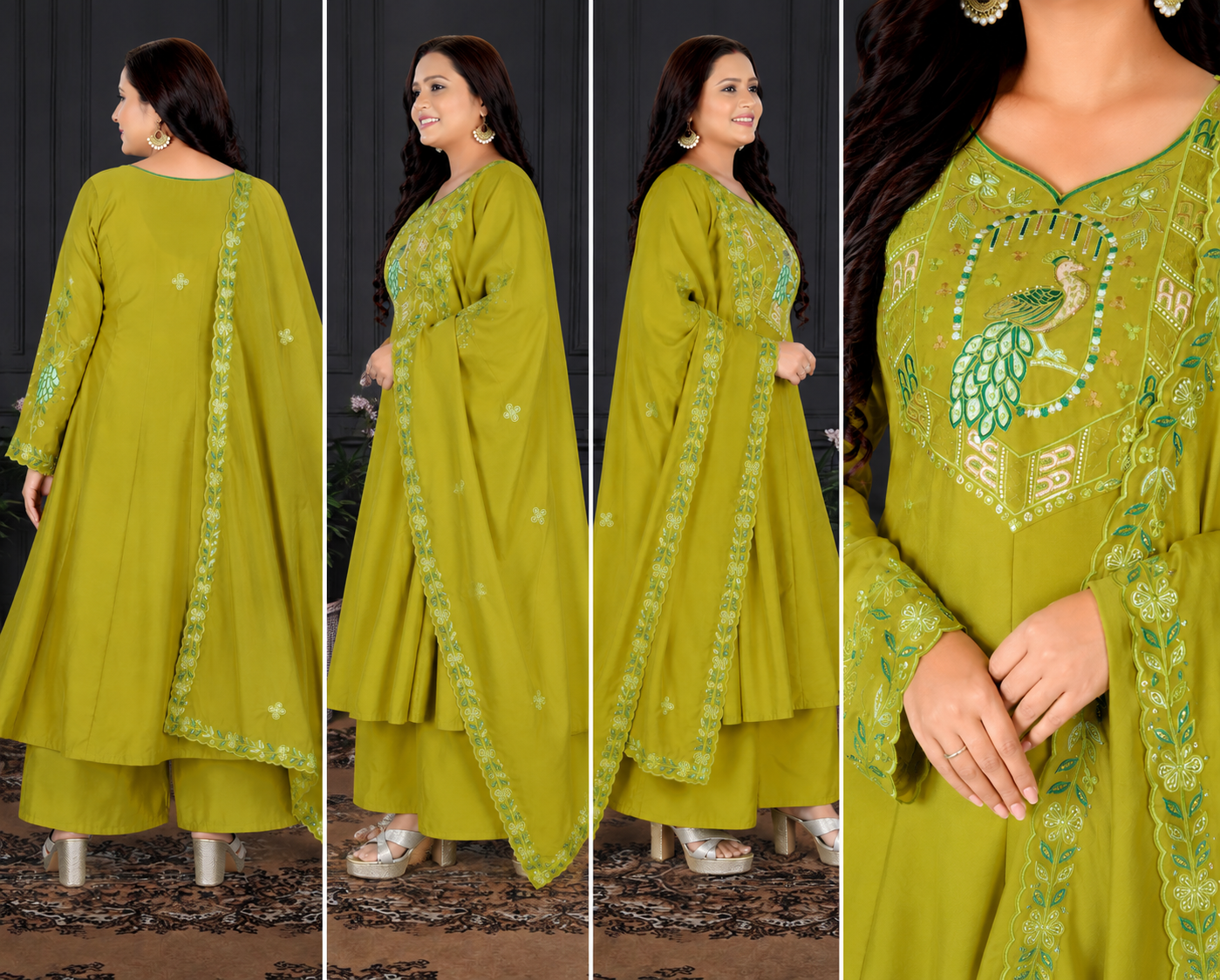 Women's Mustard Yellow Embroidered A-Line Kurta Set with Palazzo & Embroidered Dupatta