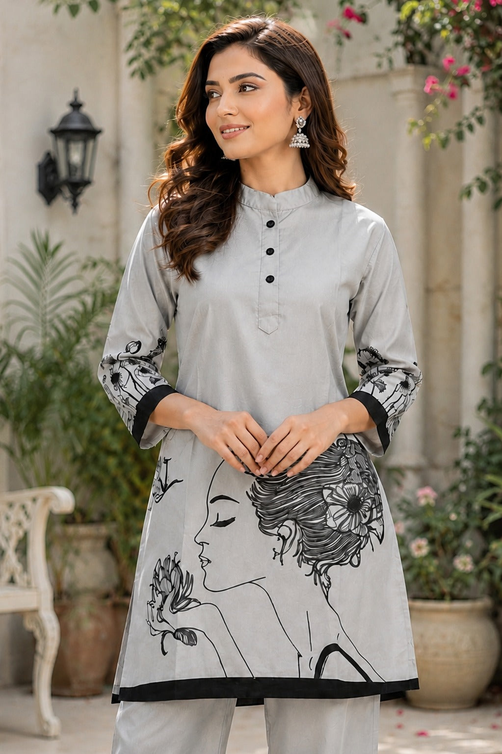 Women's White Printed Cotton Co-Ord Set | Ethnic Casual Wear Outfit